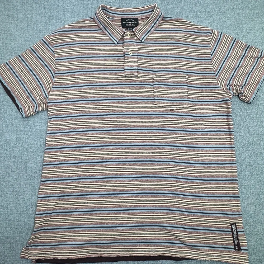 Ralph Lauren Polo Jeans Co Striped Polo Shirt XL Blue Red Cotton Casual